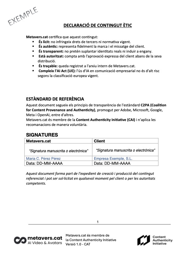 Exemple de Declaració de Contingut Ètic de Metavers.cat